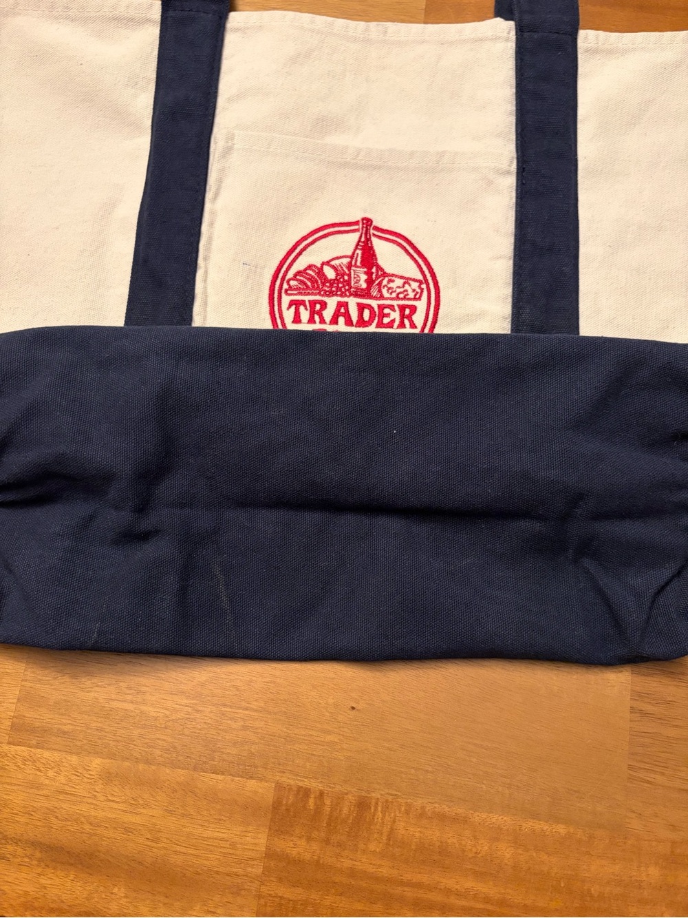 Trader Joe's Large Canvas Tote Bag in Navy & Cream - Picture 2 of 5